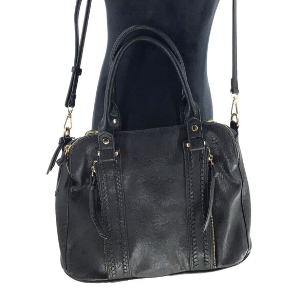 Antik Kraft Bag Black Leather Crossbody Three Zipper Compartment - Picture 1 of 9
